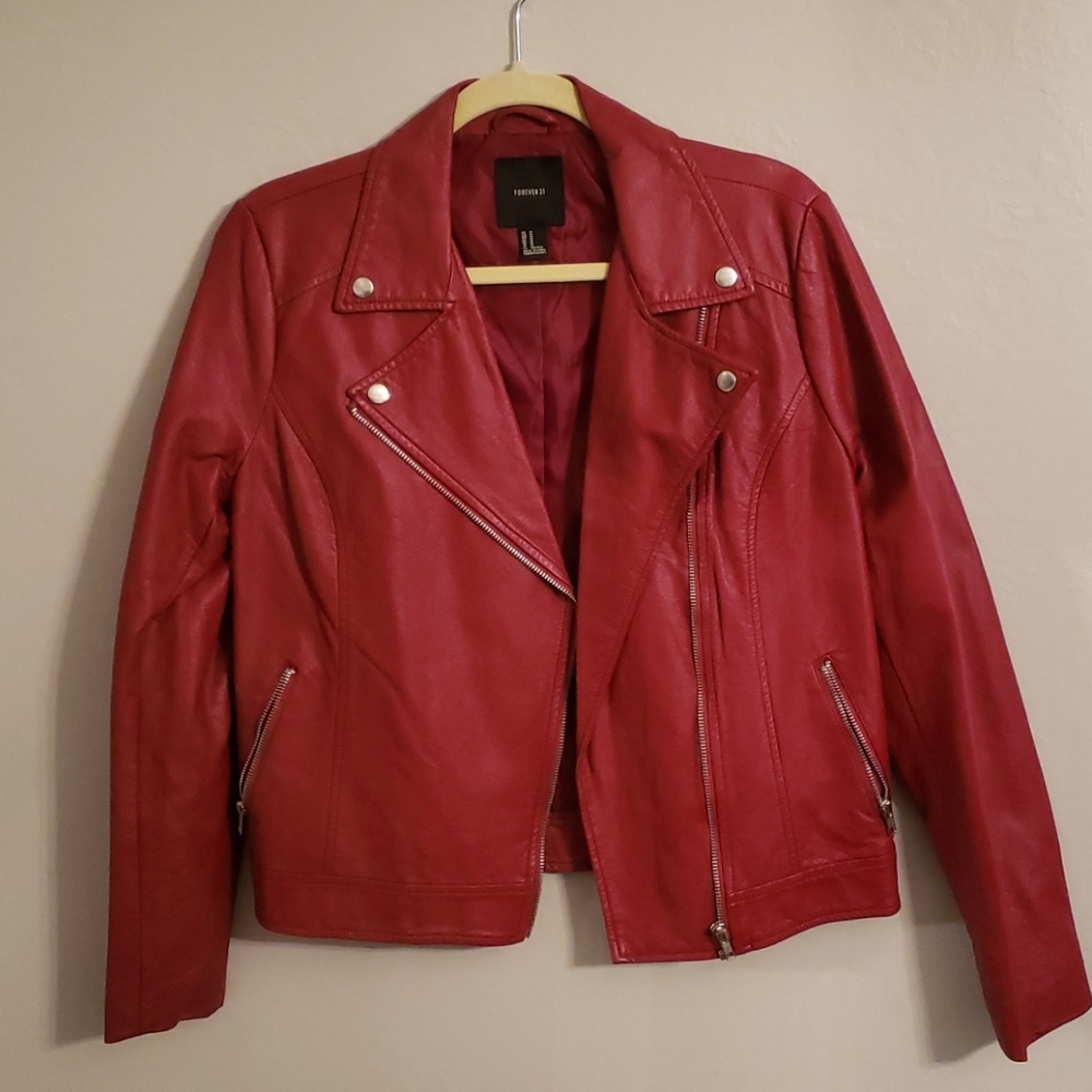 Red Forever 21 Faux Leather Jacket